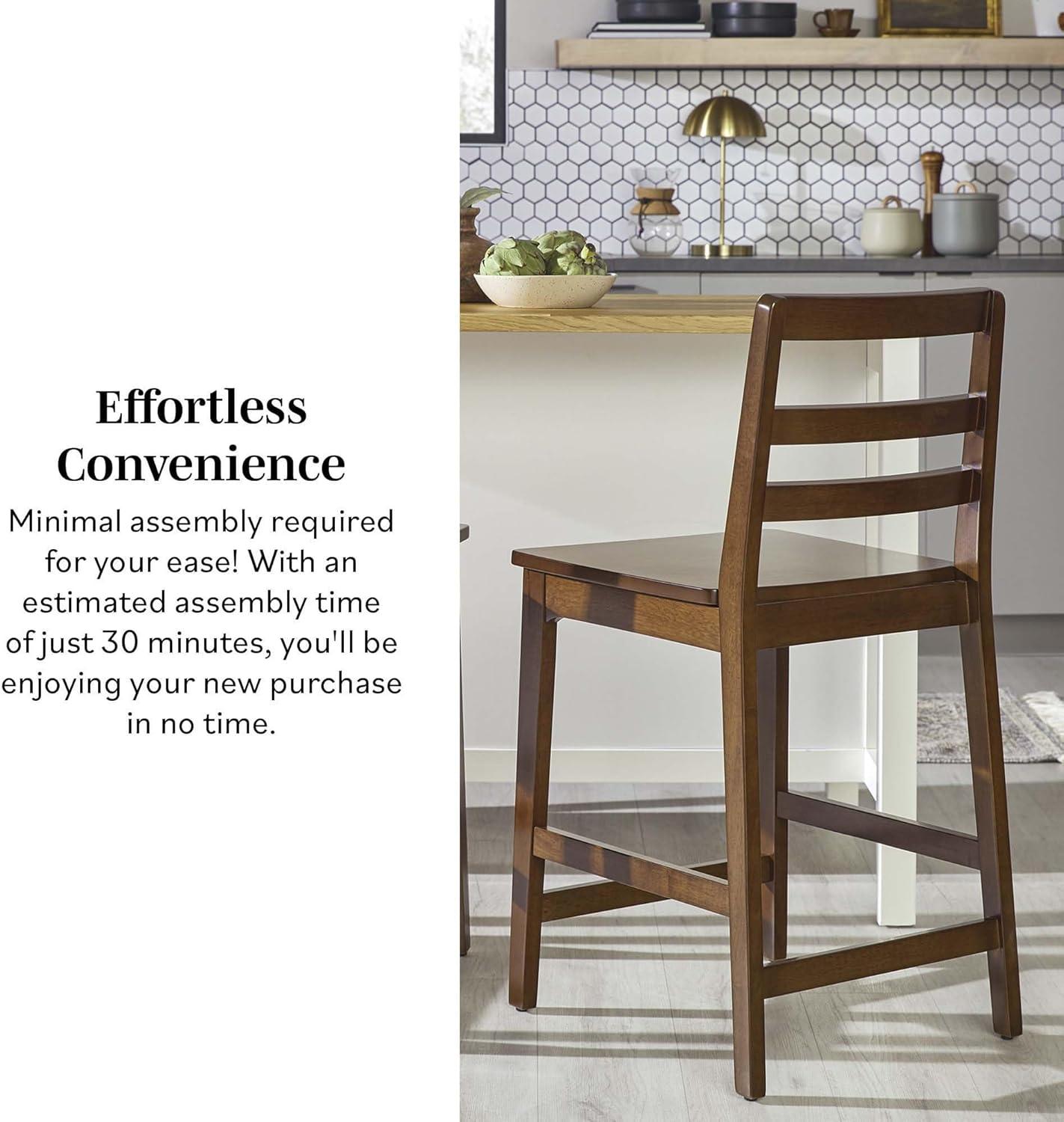 imageWalker Edison 2Piece Modern Solid Wood LadderBack Counter Stool Set of 2 BlackWalnut