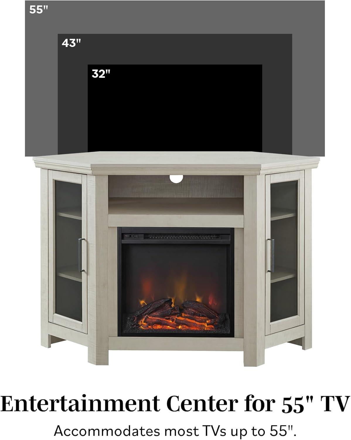 imageWalker Edison Alcott Classic Glass Door Fireplace Corner TV Stand for TVs up to 55 Inches 48 Inch Traditional BrownWhite Oak