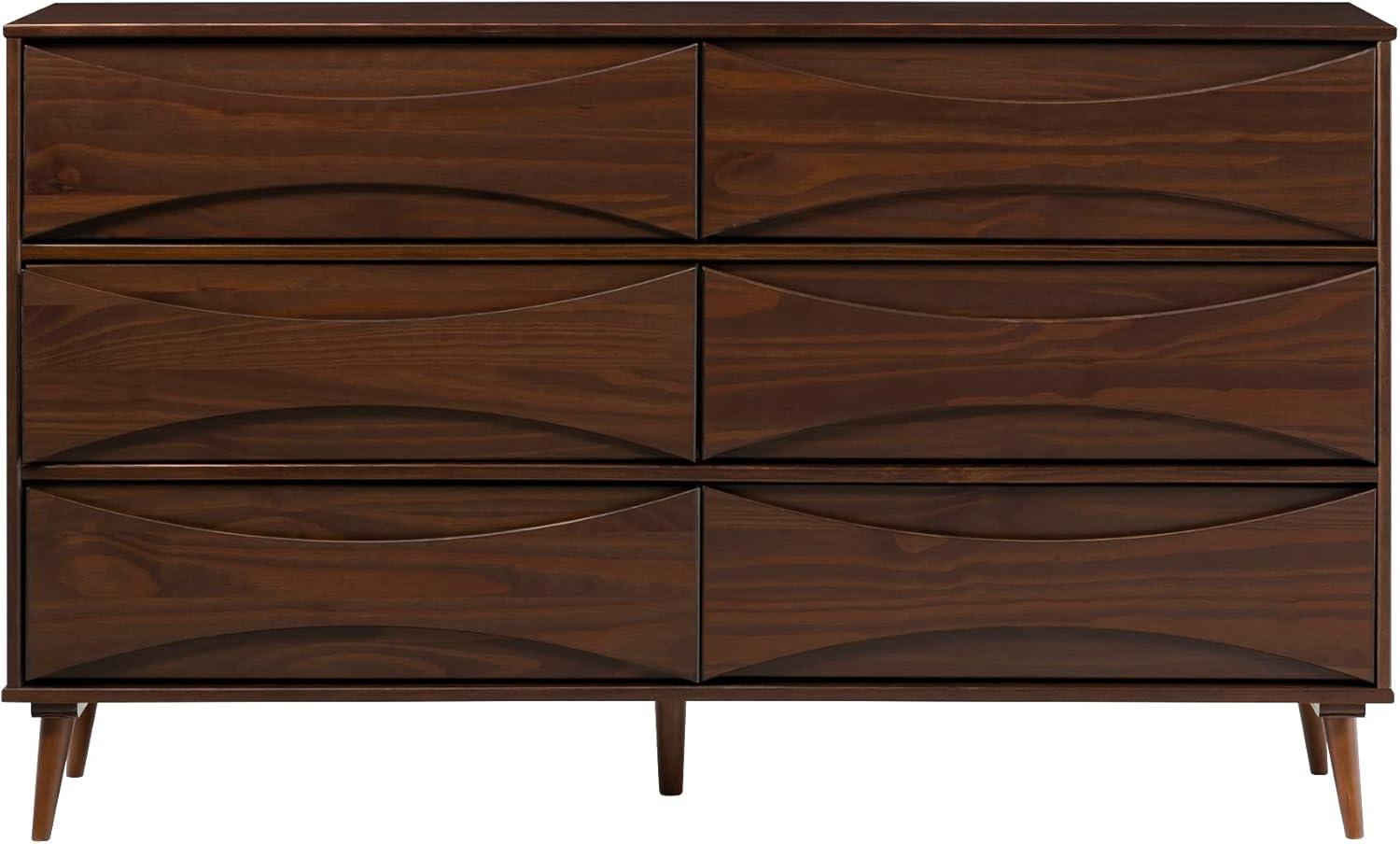 imageWalker Edison Atticus MidCentury Modern Detailed 6Drawer Solid Wood Dresser 59 Inch WalnutWalnut