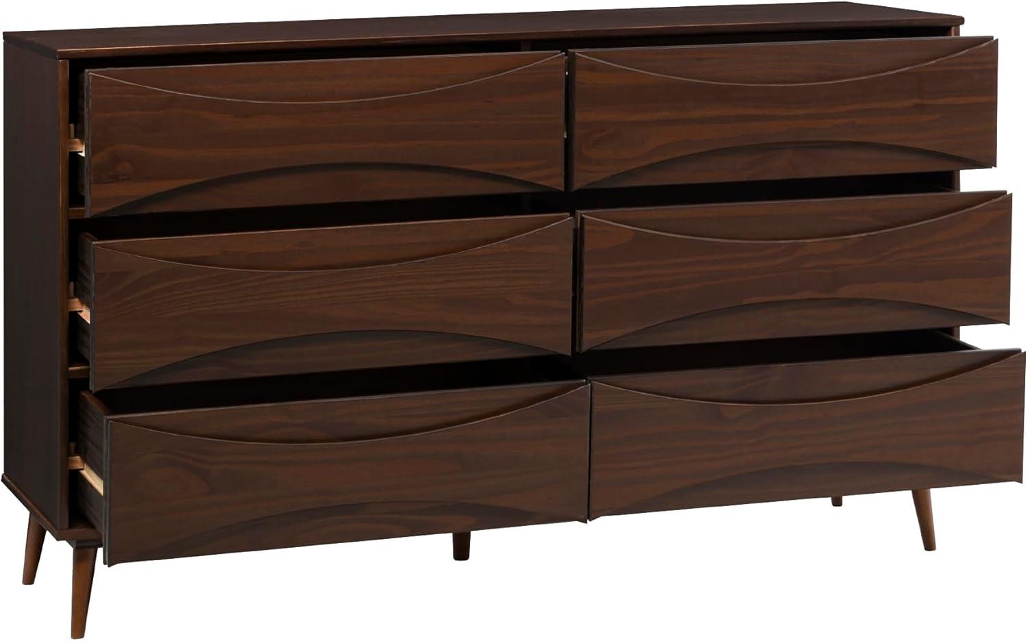 imageWalker Edison Atticus MidCentury Modern Detailed 6Drawer Solid Wood Dresser 59 Inch WalnutWalnut