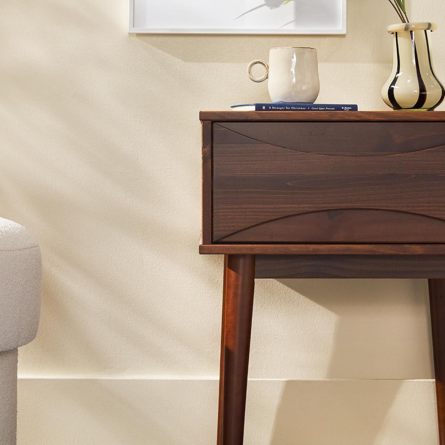 imageWalker Edison Atticus Solid Wood Retro 1Drawer Nightstand 25 Inch WalnutWalnut