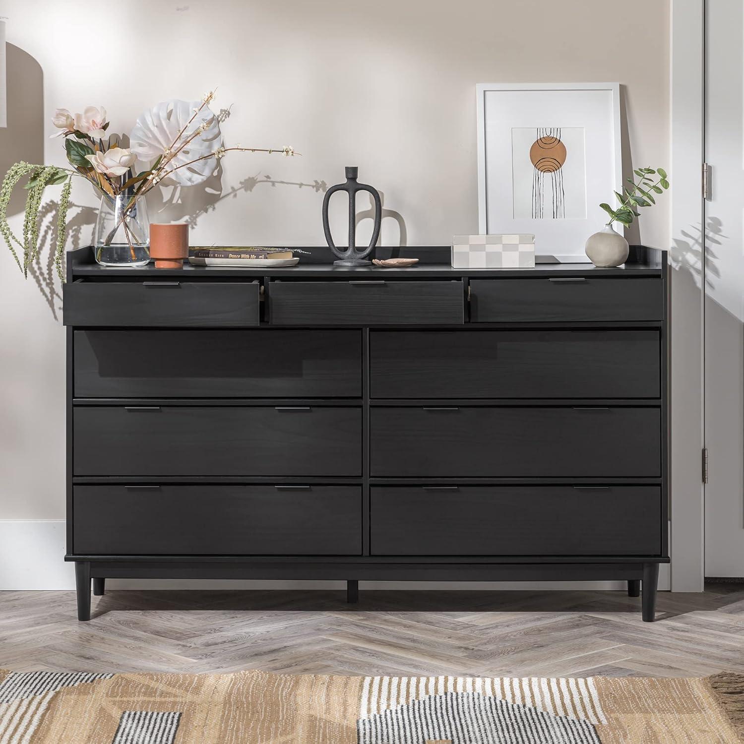 imageWalker Edison Blythe MidCentury Modern TrayTop Solid Wood 9Drawer Dresser 60 Inch BlackBlack