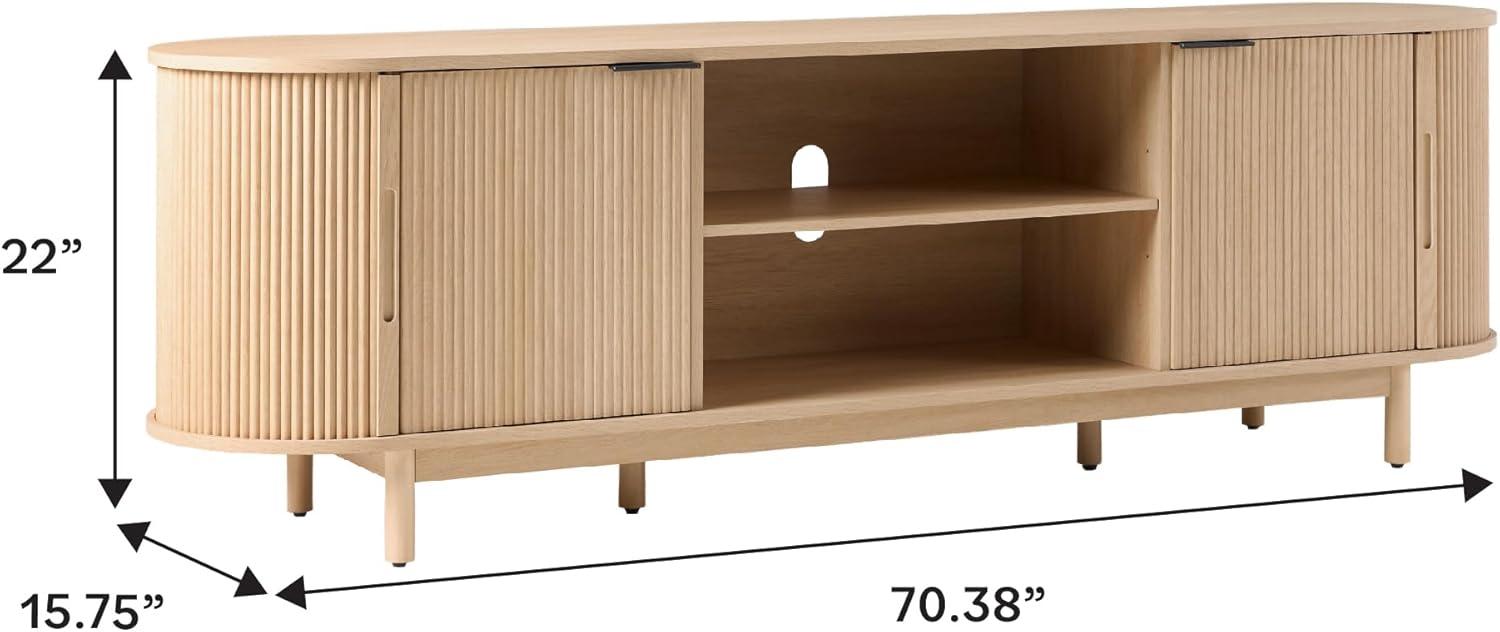 imageWalker Edison Chloe Curved Reeded TV Stand Sliding Doors 75 Inch 70 inch MochaCoastal Oak