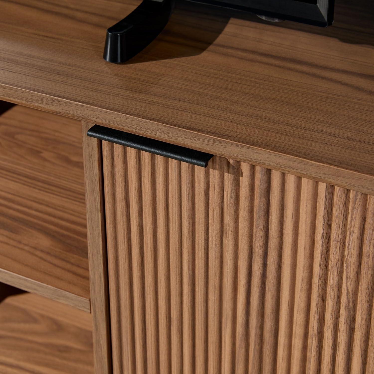 imageWalker Edison Chloe Curved Reeded TV Stand Sliding Doors 75 Inch 70 inch MochaMocha