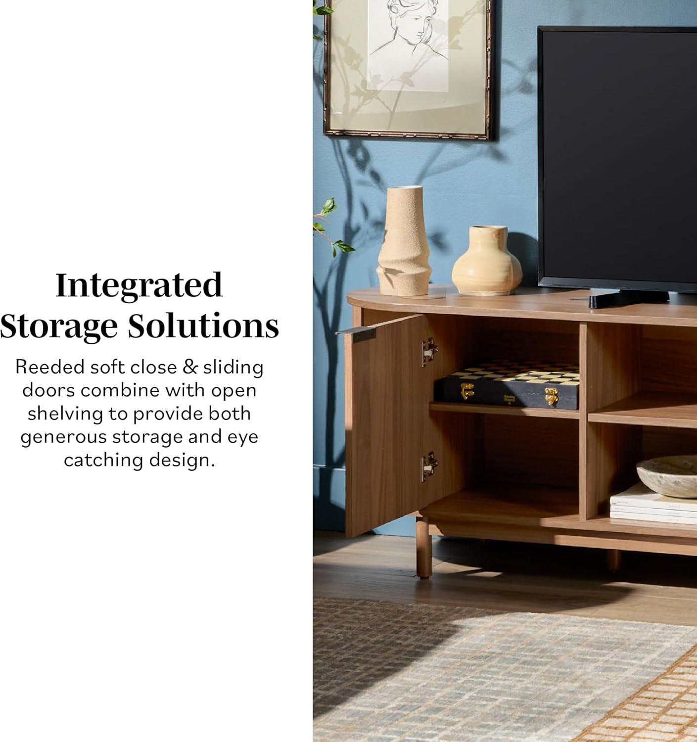 imageWalker Edison Chloe Curved Reeded TV Stand Sliding Doors 75 Inch 70 inch MochaMocha