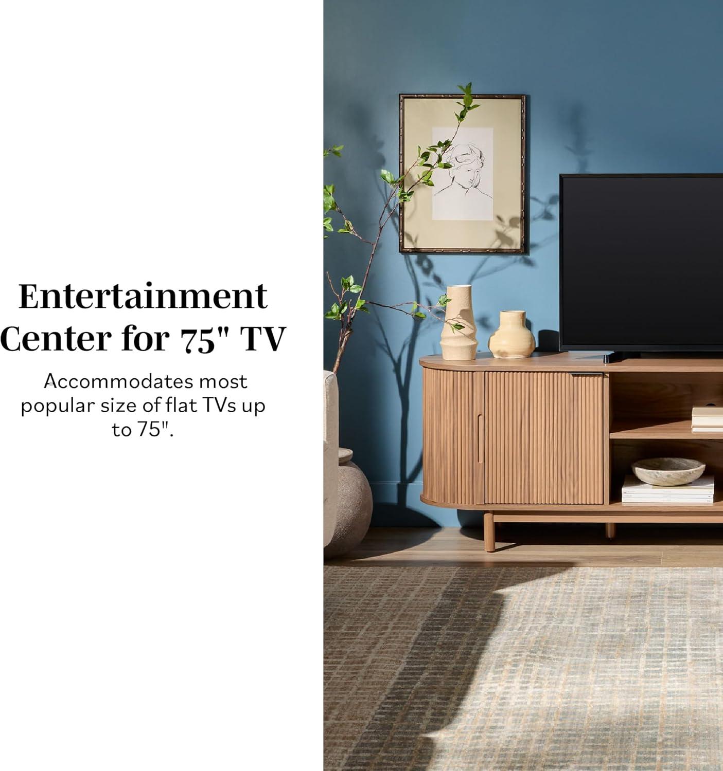 imageWalker Edison Chloe Curved Reeded TV Stand Sliding Doors 75 Inch 70 inch MochaMocha