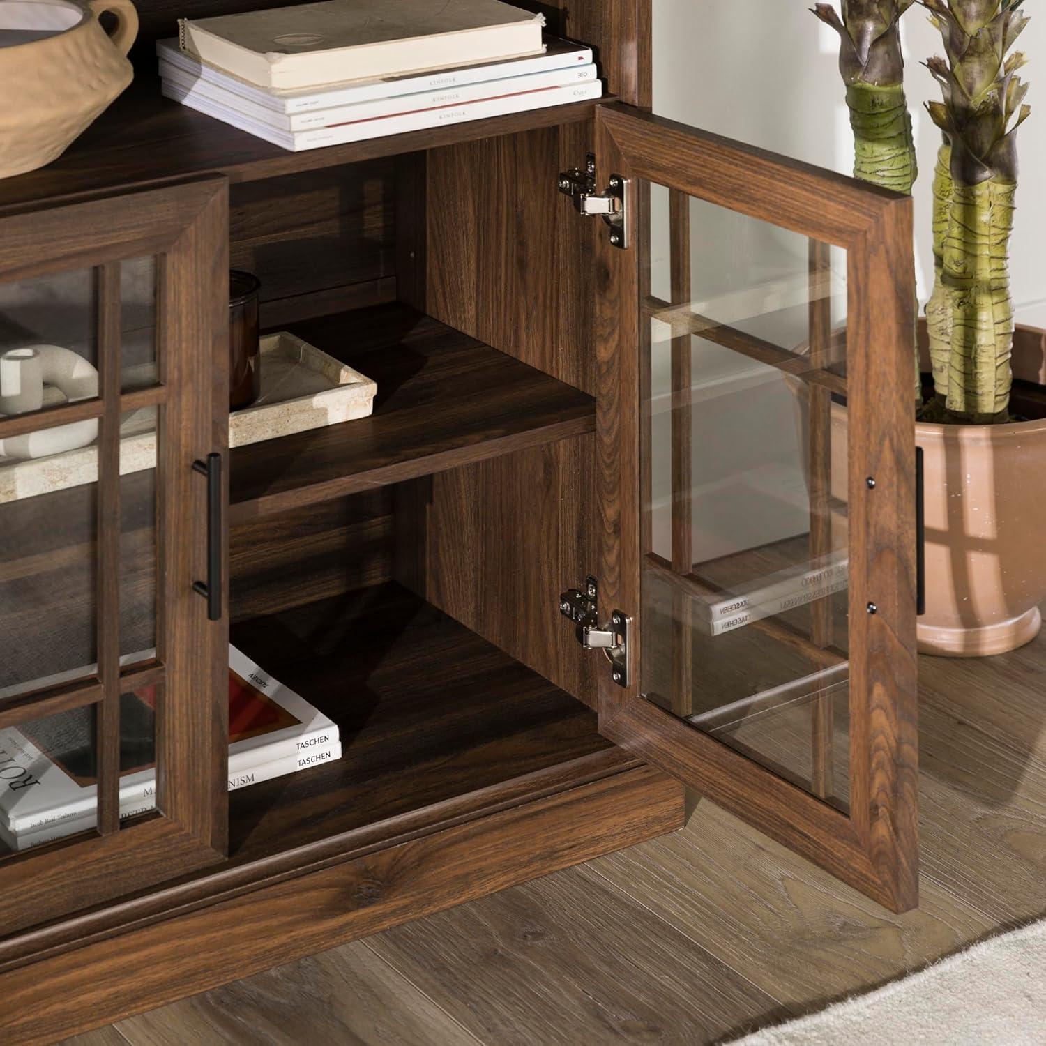 imageWalker Edison Classic Glass Door Universal TV Stand for TVs up to 64quot Flat Screen Living Room Storage Cabinet Doors and Shelves Entertainment Center 16quotD x 58quotW x 33quotH Dark WalnutDark Walnut