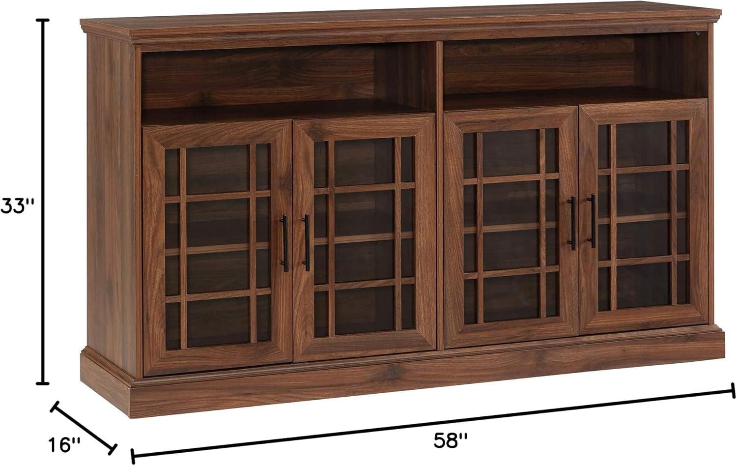 imageWalker Edison Classic Glass Door Universal TV Stand for TVs up to 64quot Flat Screen Living Room Storage Cabinet Doors and Shelves Entertainment Center 16quotD x 58quotW x 33quotH Dark WalnutDark Walnut