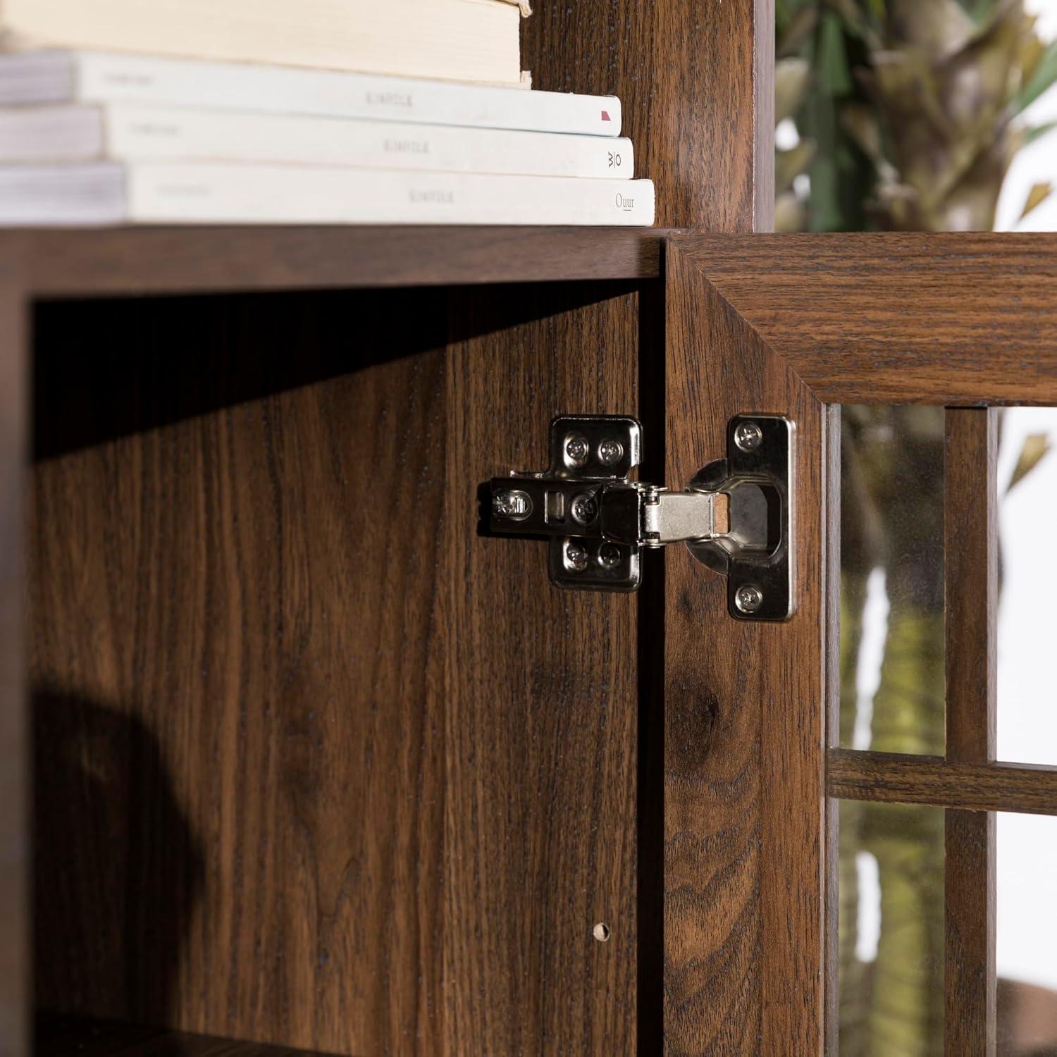 imageWalker Edison Classic Glass Door Universal TV Stand for TVs up to 64quot Flat Screen Living Room Storage Cabinet Doors and Shelves Entertainment Center 16quotD x 58quotW x 33quotH Dark WalnutDark Walnut