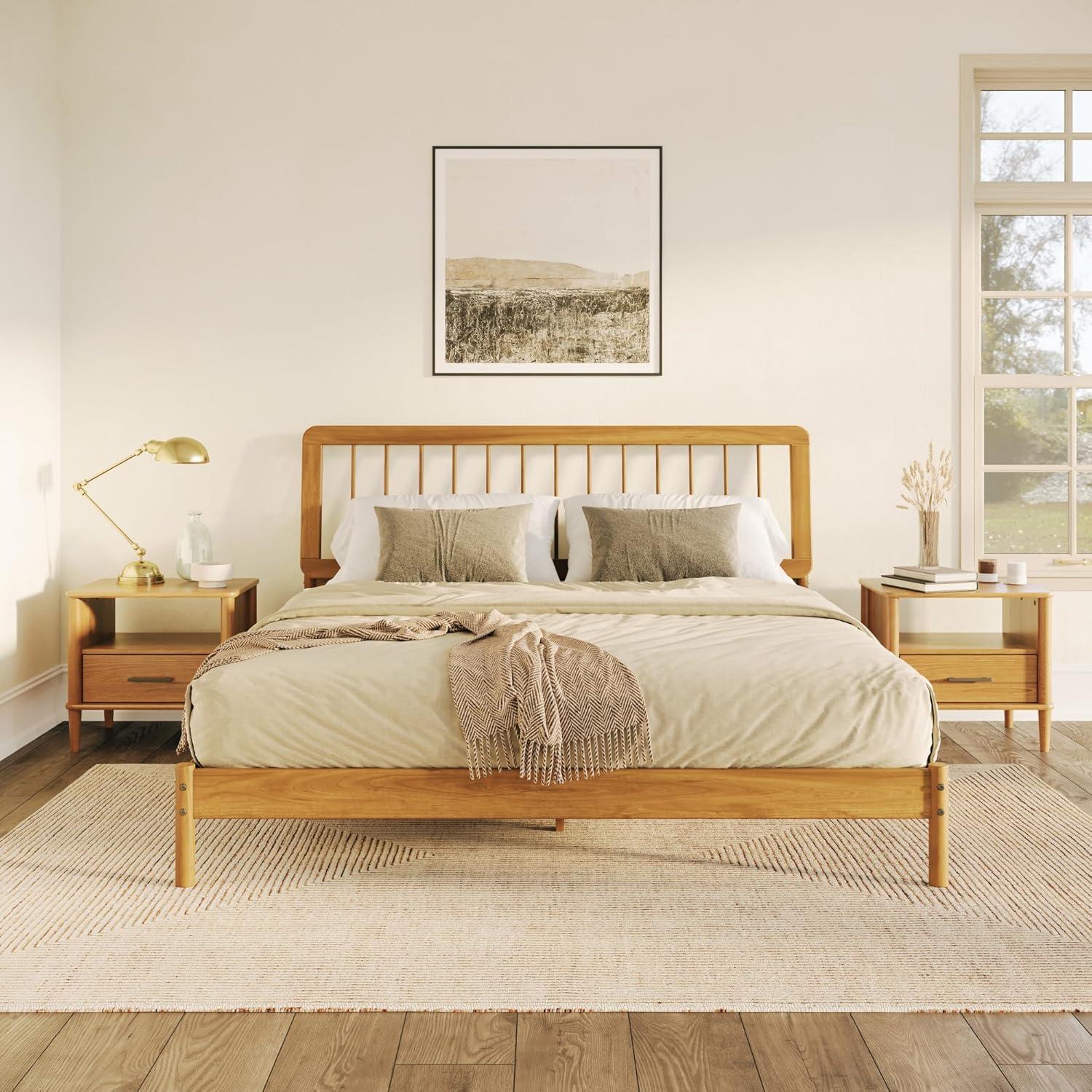 imageWalker Edison Clemente MidCentury Modern Spindle Headboard King Bedframe King Size CaramelCaramel