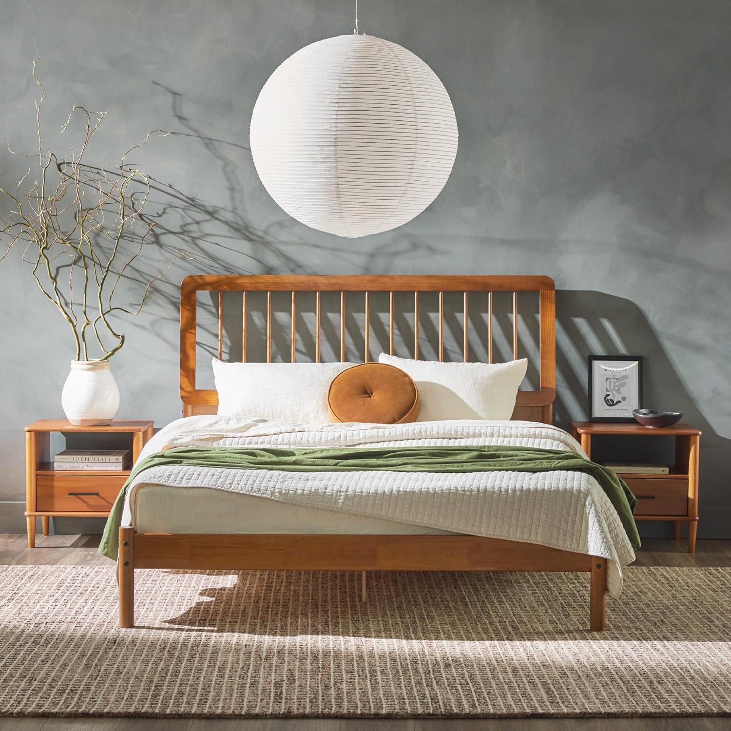 imageWalker Edison Clemente MidCentury Modern Spindle Headboard King Bedframe King Size CaramelCaramel