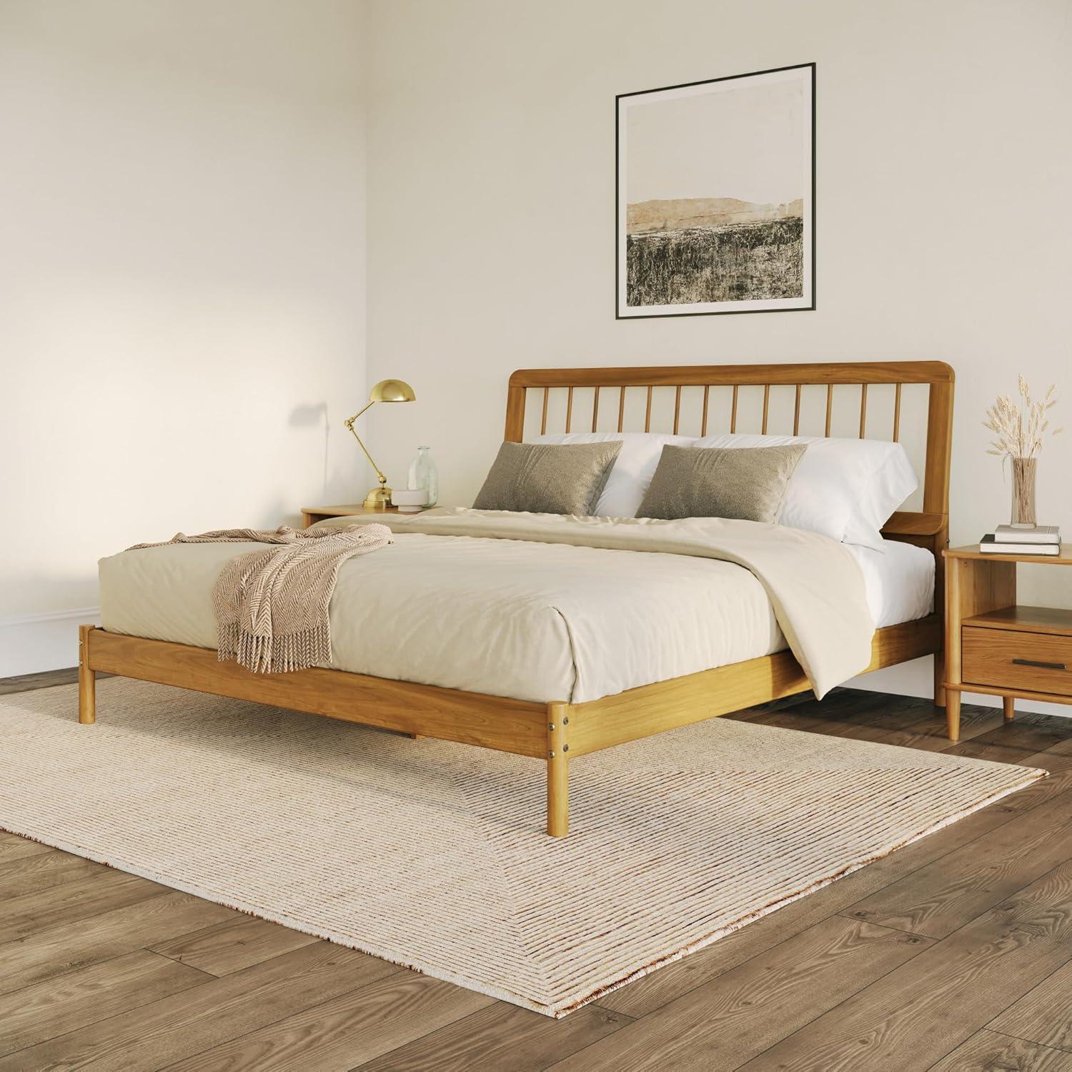 imageWalker Edison Clemente MidCentury Modern Spindle Headboard King Bedframe King Size CaramelCaramel