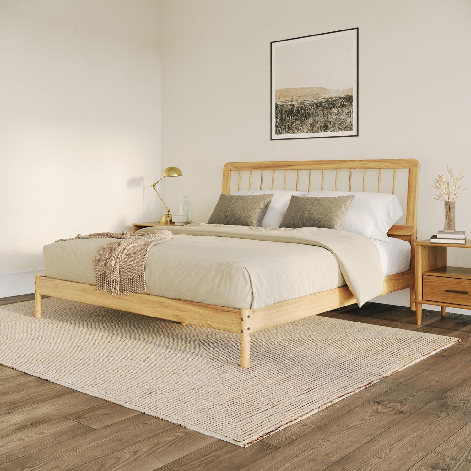 imageWalker Edison Clemente MidCentury Modern Spindle Headboard King Bedframe King Size CaramelNatural Pine