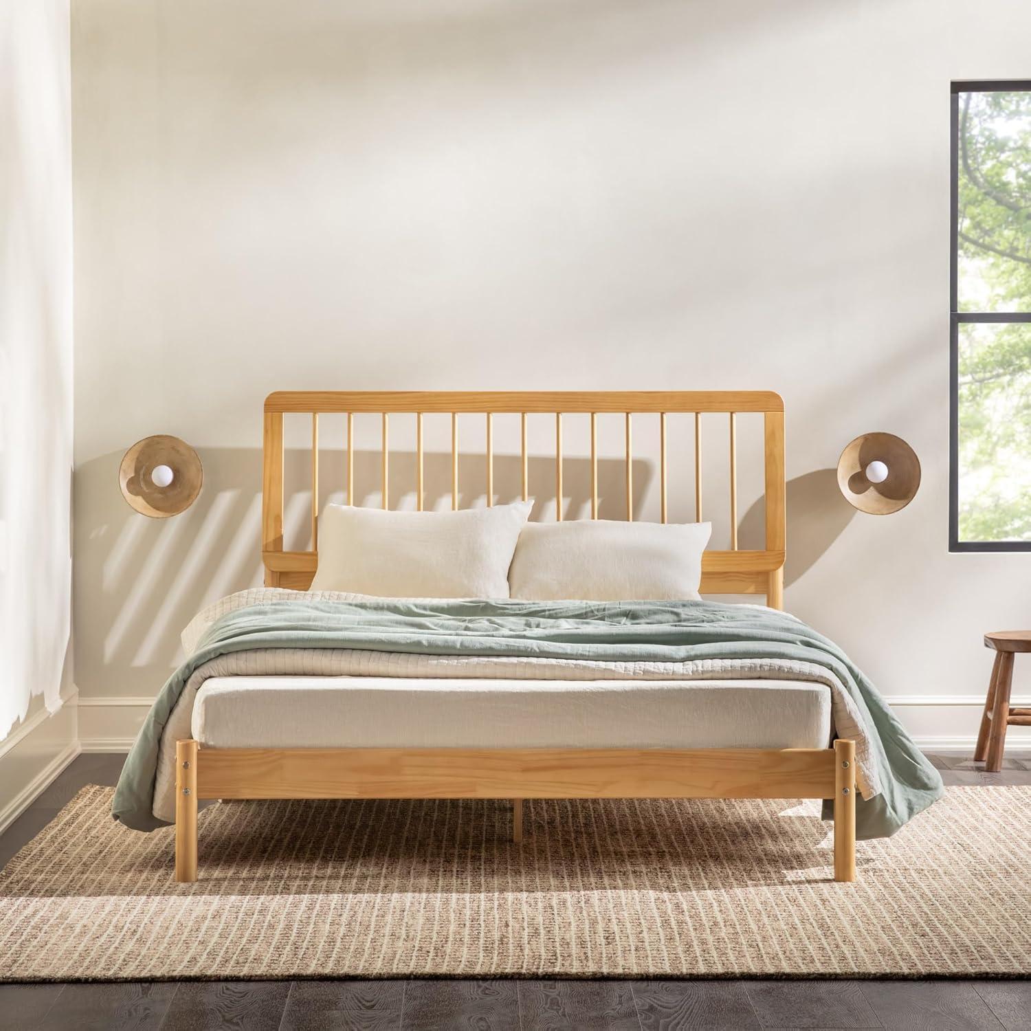 imageWalker Edison Clemente MidCentury Modern Spindle Headboard King Bedframe King Size CaramelNatural Pine
