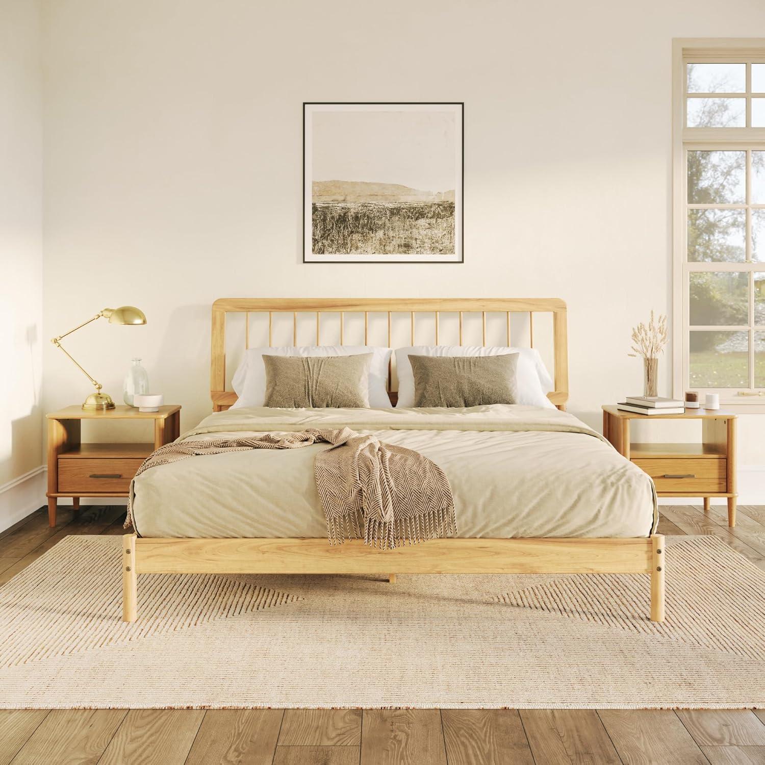 imageWalker Edison Clemente MidCentury Modern Spindle Headboard King Bedframe King Size CaramelNatural Pine