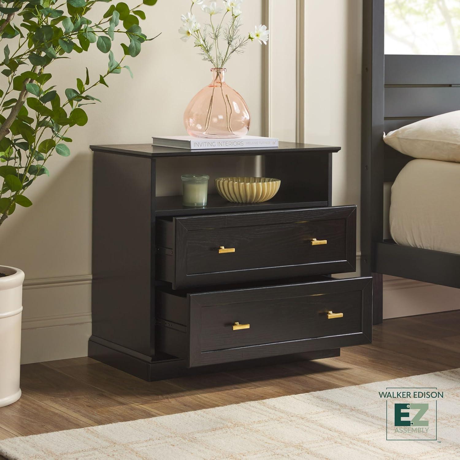 imageWalker Edison Clyde Classic Rustic 2Drawer OpenCubby Nighstands End Side Tables Living Room Bedroom Storage White OakBlack