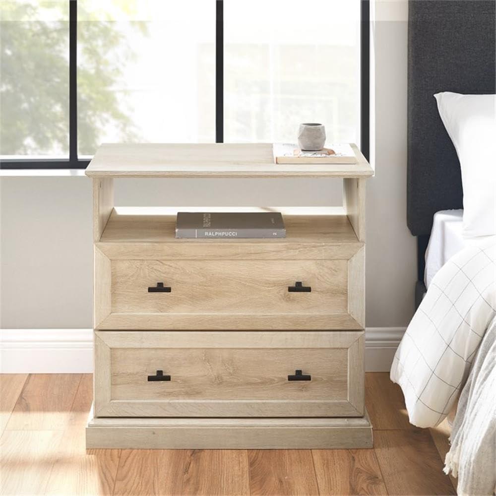 imageWalker Edison Clyde Classic Rustic 2Drawer OpenCubby Nighstands End Side Tables Living Room Bedroom Storage White OakWhite Oak