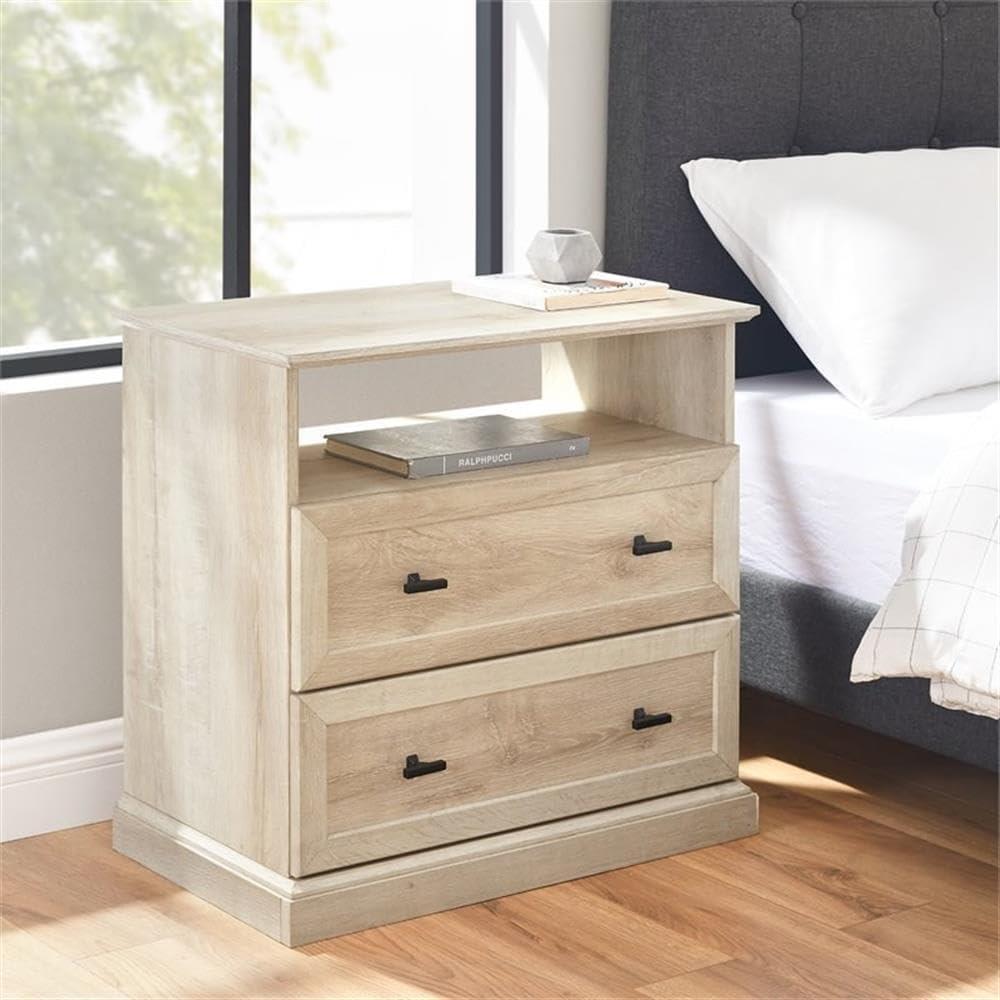 imageWalker Edison Clyde Classic Rustic 2Drawer OpenCubby Nighstands End Side Tables Living Room Bedroom Storage White OakWhite Oak