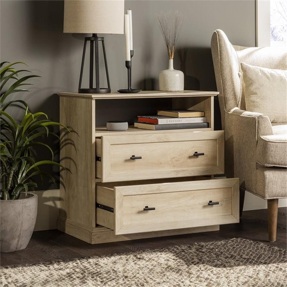 imageWalker Edison Clyde Classic Rustic 2Drawer OpenCubby Nighstands End Side Tables Living Room Bedroom Storage White OakWhite Oak