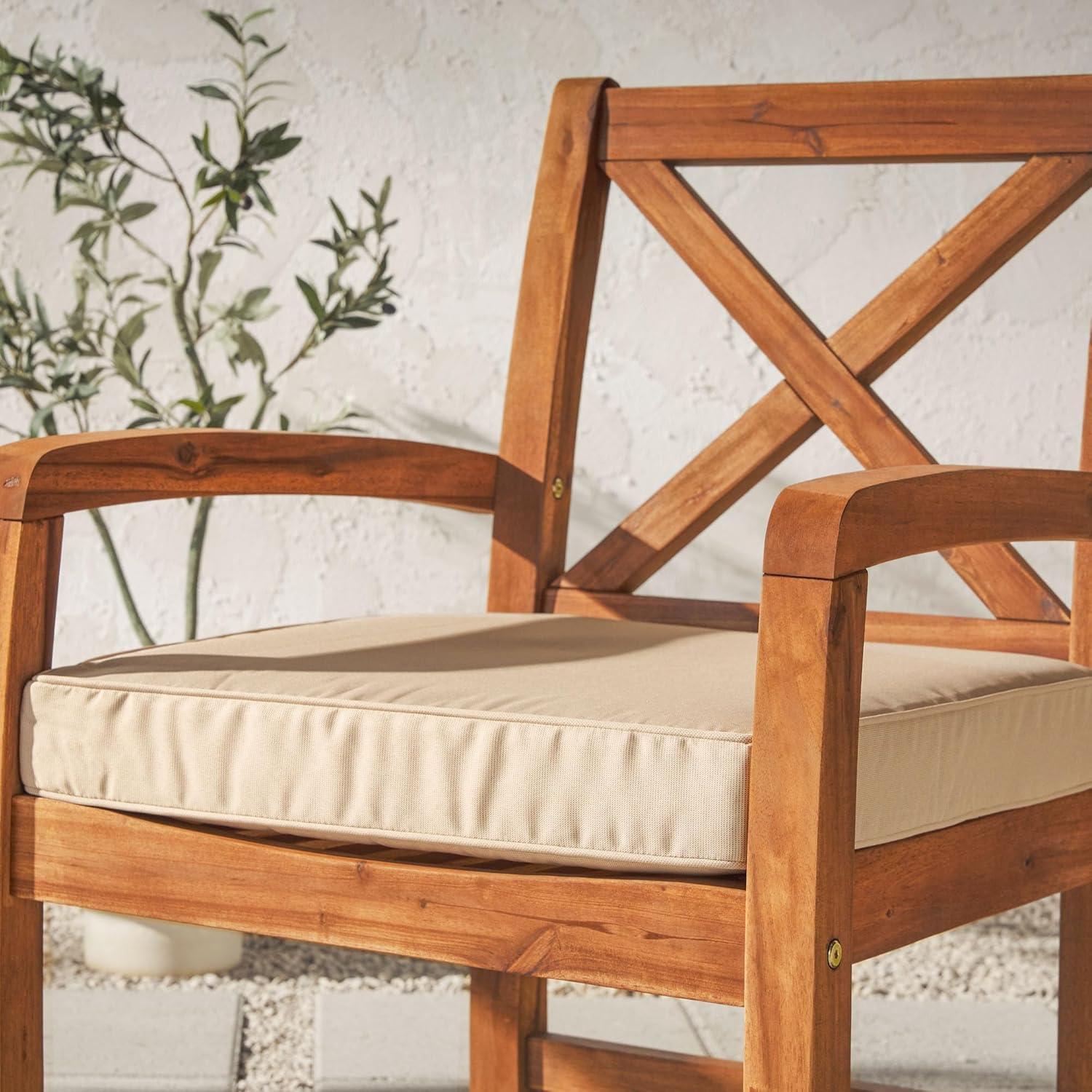 imageWalker Edison Delray Classic Acacia Wood X Back Patio Chairs with Cushions Set of 2 Brown