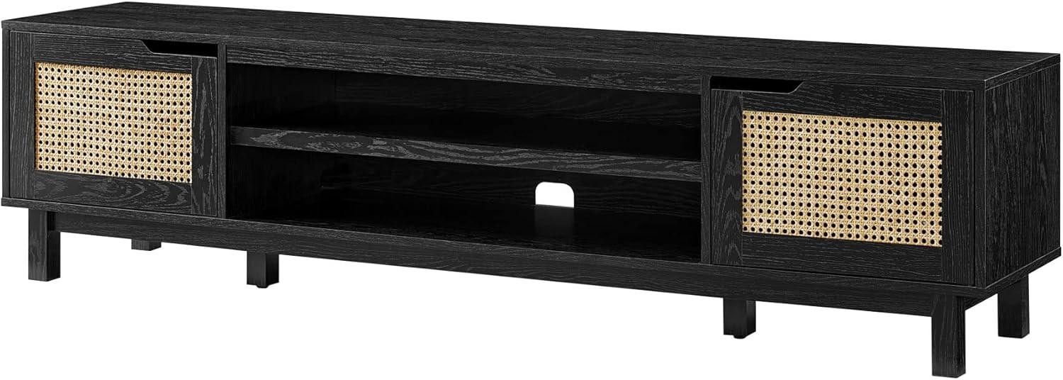 imageWalker Edison Destin Modern Minimal RattanDoor Stand for TVs up to 80 Inches 70 Inch BlackBlack