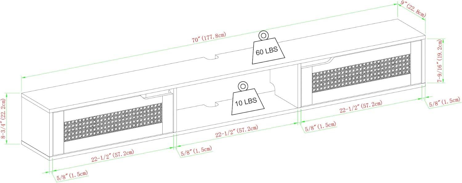 imageWalker Edison Destin Modern Rattan FlipDownDoor WallMounted Floating TV Stand for TVs up to 65 Inches 58 Inch Coastal OakBlack