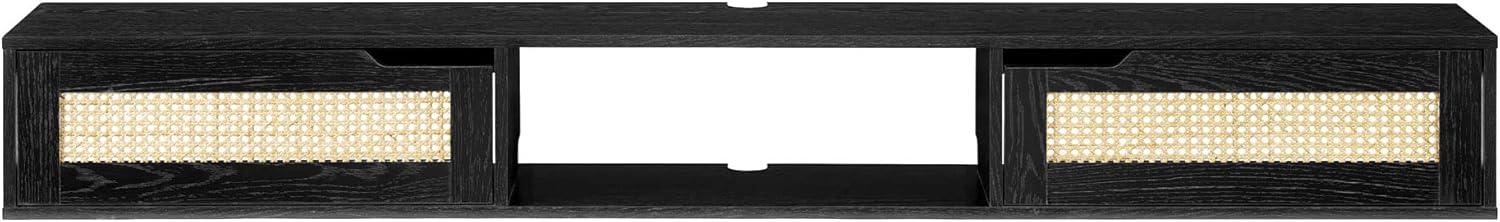 imageWalker Edison Destin Modern Rattan FlipDownDoor WallMounted Floating TV Stand for TVs up to 65 Inches 58 Inch Coastal OakBlack
