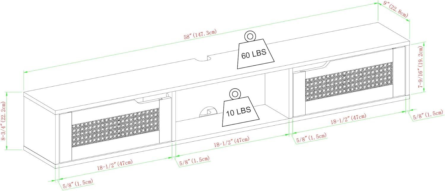 imageWalker Edison Destin Modern Rattan FlipDownDoor WallMounted Floating TV Stand for TVs up to 65 Inches 58 Inch Coastal OakBlack