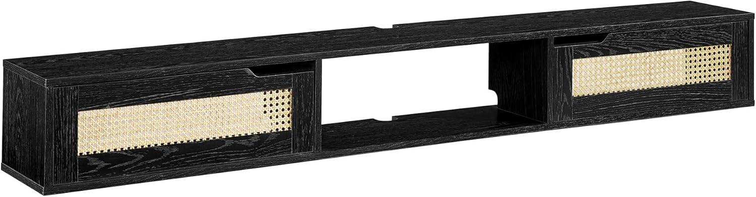 imageWalker Edison Destin Modern Rattan FlipDownDoor WallMounted Floating TV Stand for TVs up to 65 Inches 58 Inch Coastal OakBlack
