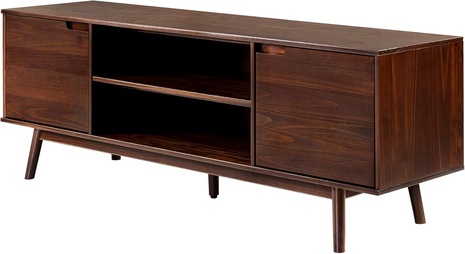 imageWalker Edison Emery Mid Century Modern Solid Wood TV Stand for TVs up to 80 Inches 70 Inch WalnutWalnut