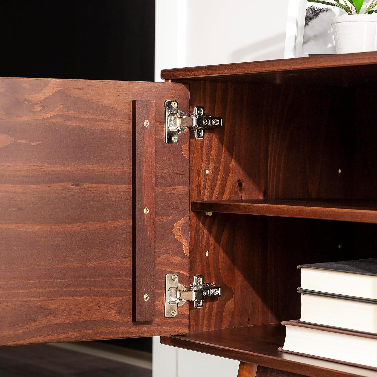 imageWalker Edison Emery Mid Century Modern Solid Wood TV Stand for TVs up to 80 Inches 70 Inch WalnutWalnut