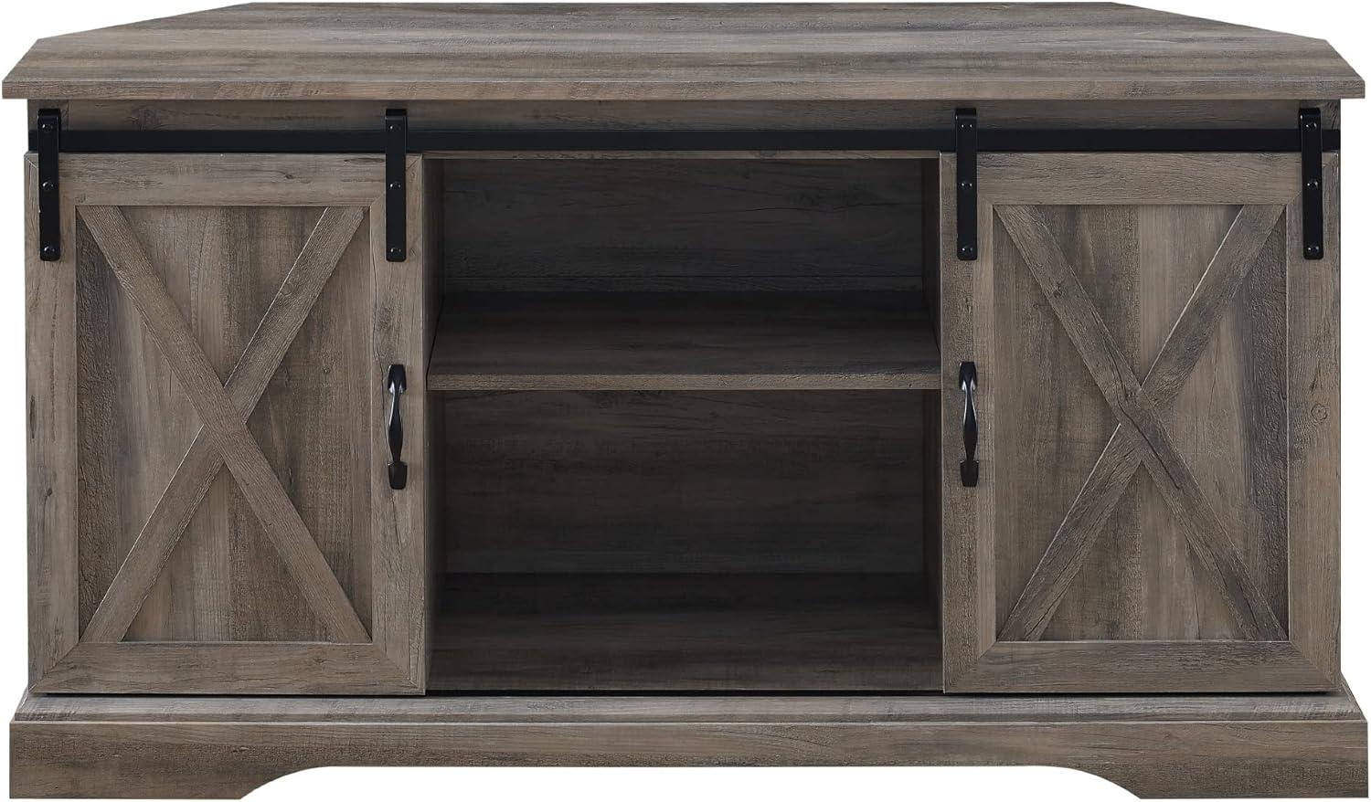 imageWalker Edison Everette Modern Farmhouse Double Sliding X Barn Door TV Stand for TVs up to 58 Inches 52 Inch Grey Wash