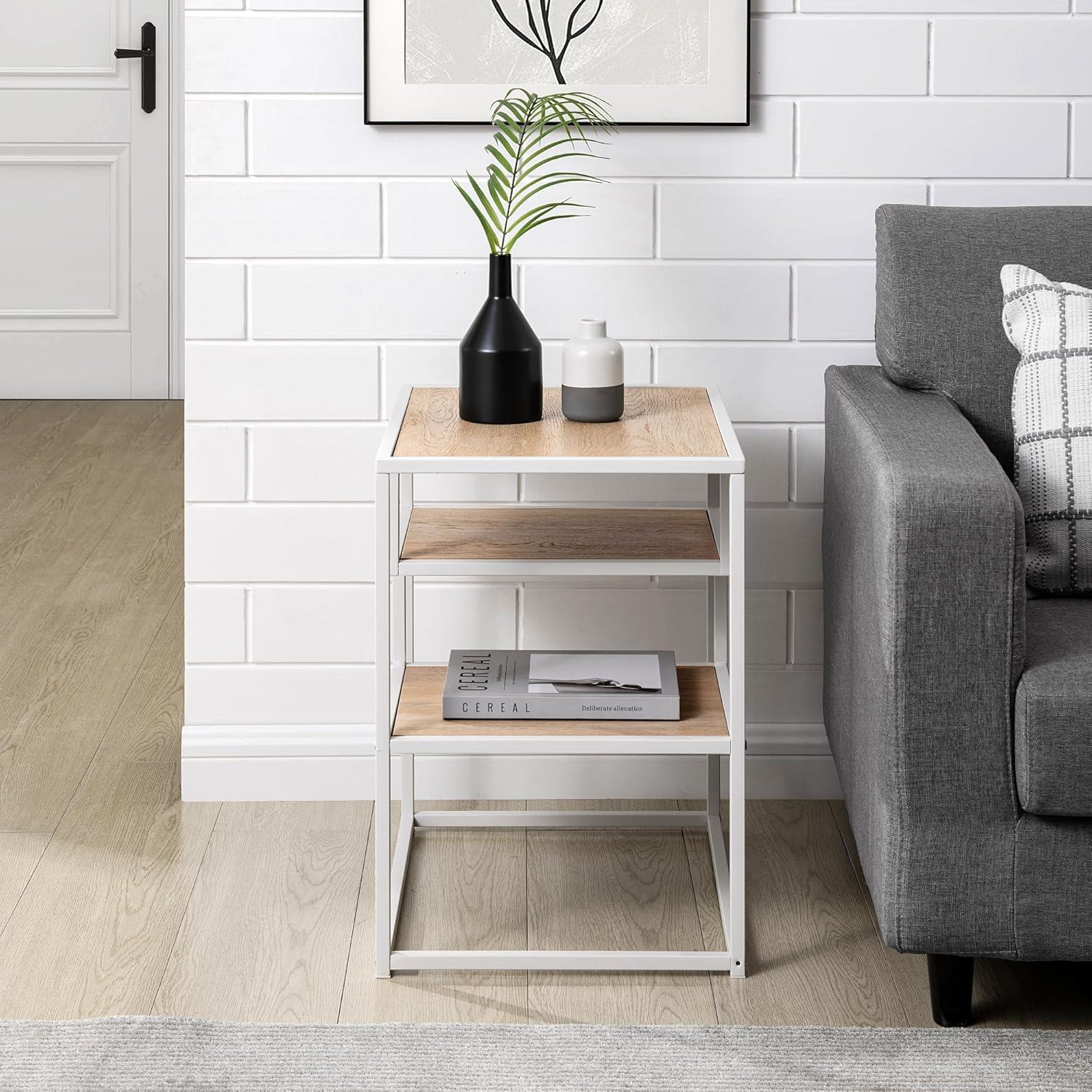 imageWalker Edison Finley Contemporary Floating Shelf Side Table 16 Inch Coastal OakWhite