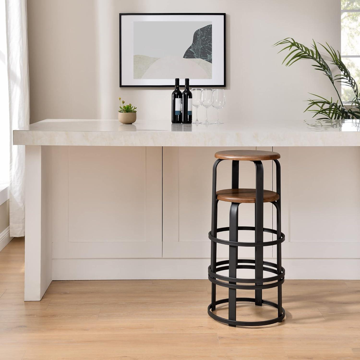 imageWalker Edison Hayes Modern Curved Metal and Solid Wood Barstool 26 Inch Dark CoffeeBlackDark Coffee Black