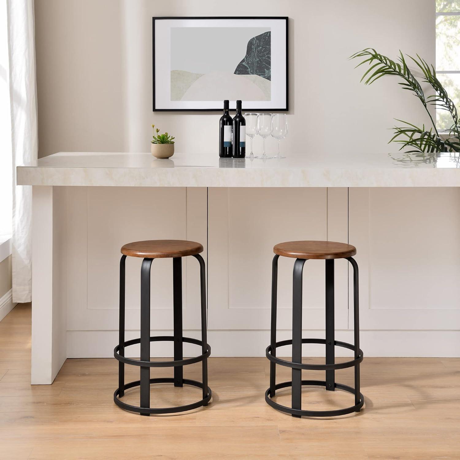 imageWalker Edison Hayes Modern Curved Metal and Solid Wood Barstool 26 Inch Dark CoffeeBlackDark Coffee Black