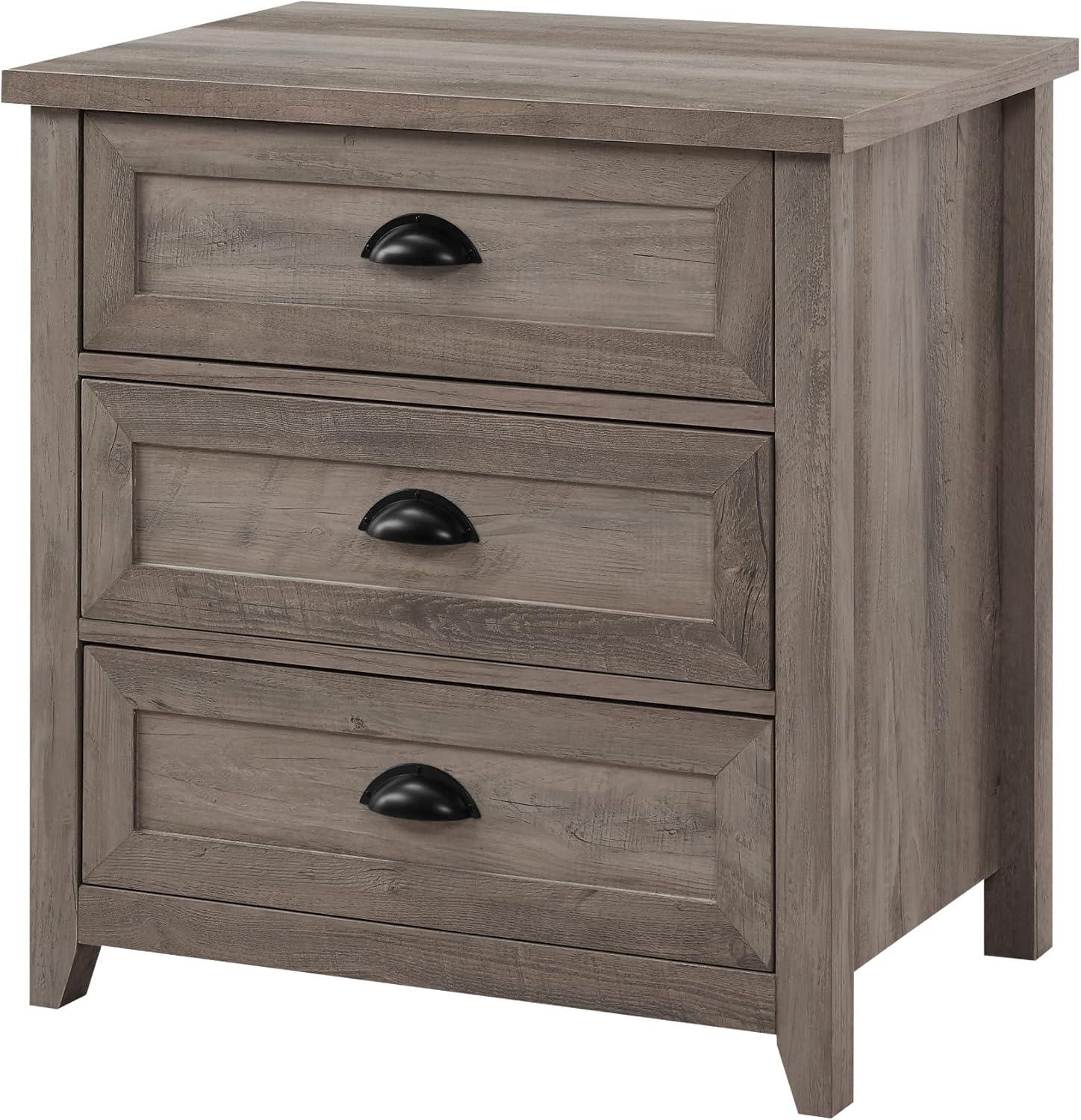 imageWalker Edison Hazel Modern Farmhouse 3 Drawer Framed Nightstand with HalfMoon Handles 25 Inch Grey WashGrey Wash