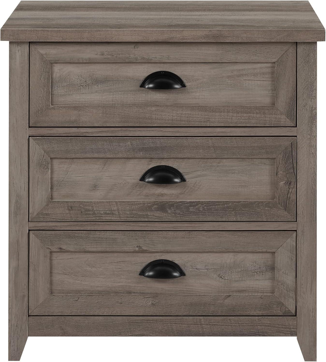 imageWalker Edison Hazel Modern Farmhouse 3 Drawer Framed Nightstand with HalfMoon Handles 25 Inch Grey WashGrey Wash