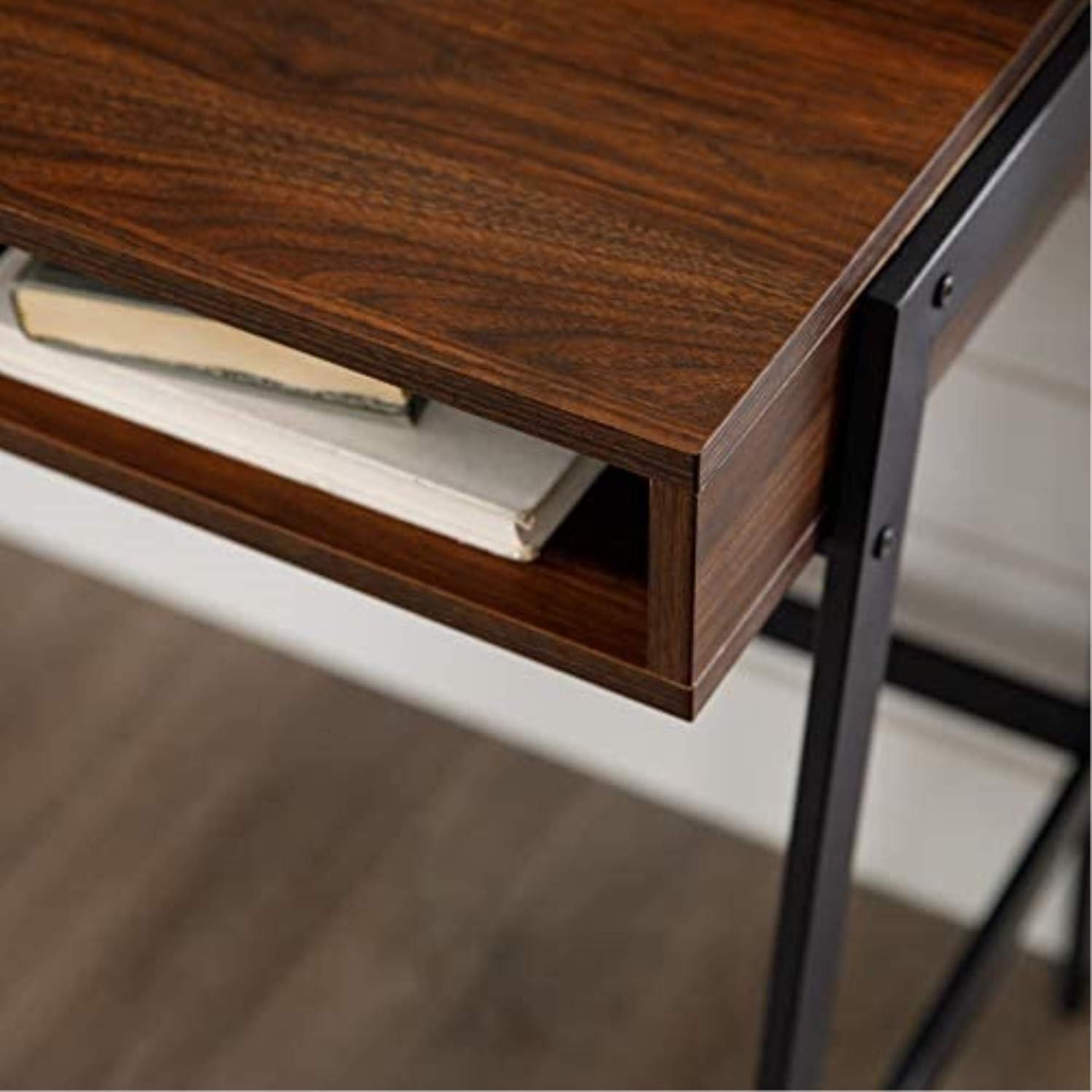 imageWalker Edison Industrial Mesh Wood Laptop Computer Writing Desk Home Office Workstation Small 42 Inch Dark WalnutDark Walnut