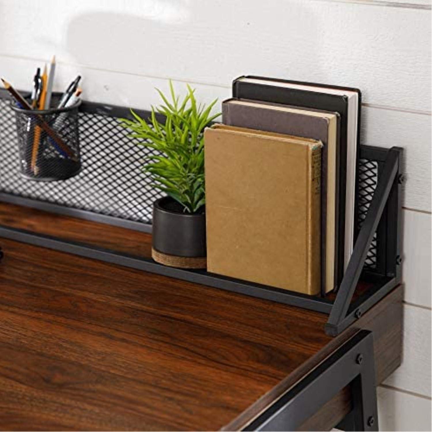 imageWalker Edison Industrial Mesh Wood Laptop Computer Writing Desk Home Office Workstation Small 42 Inch Dark WalnutDark Walnut