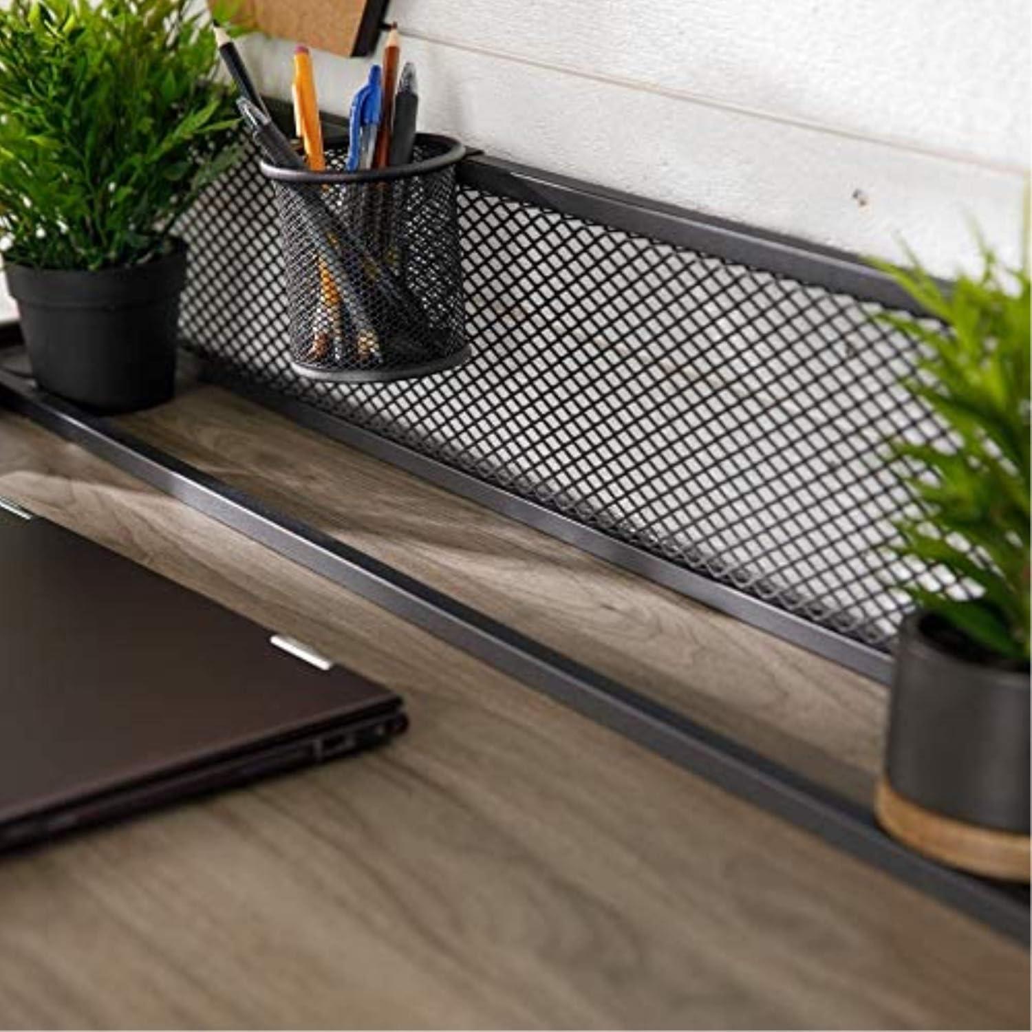 imageWalker Edison Industrial Mesh Wood Laptop Computer Writing Desk Home Office Workstation Small 42 Inch Dark WalnutSlate Grey
