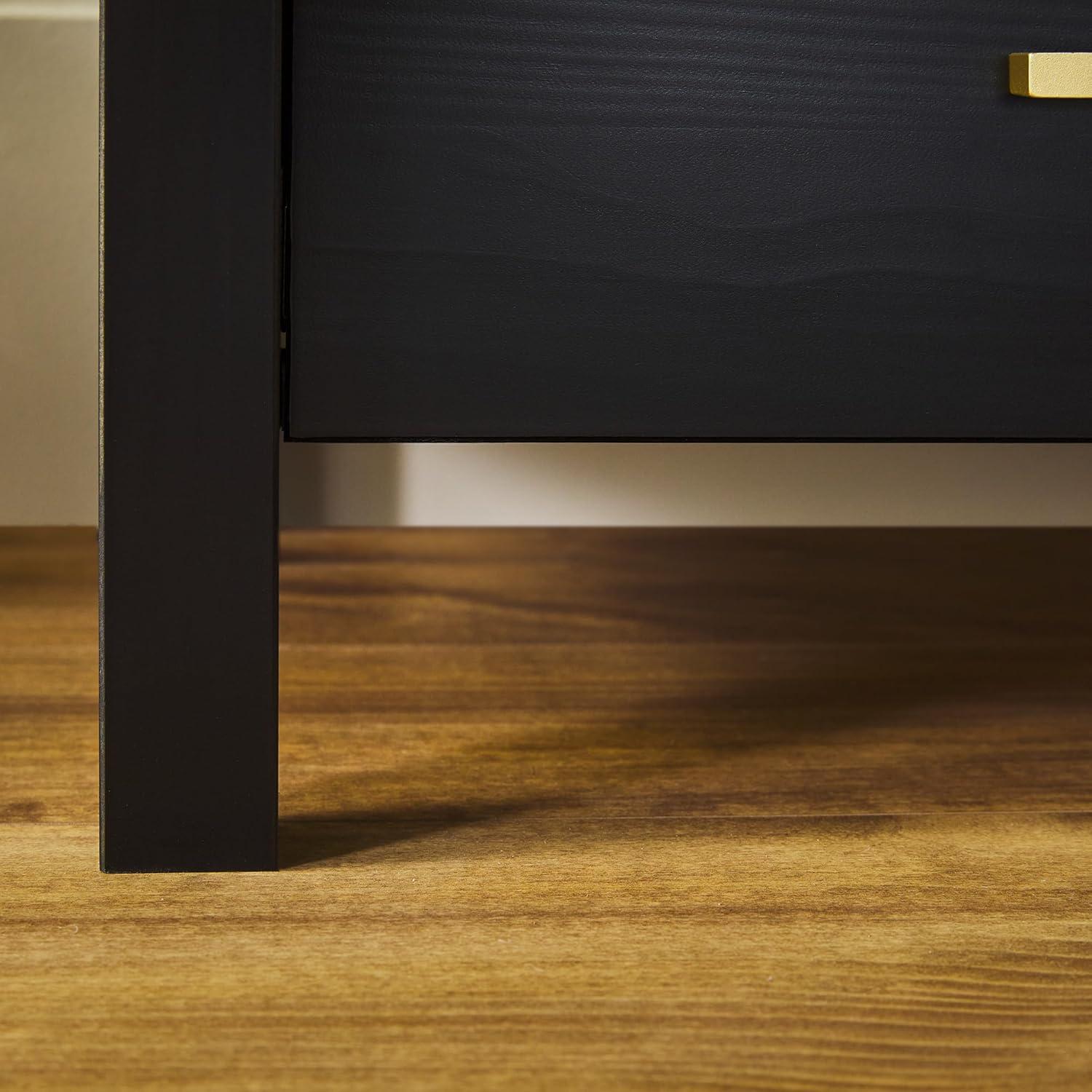 imageWalker Edison Isla Modern Solid Wood 2 Drawer Nightstand Side Table with Glass Top 22 Inch BlackBlack