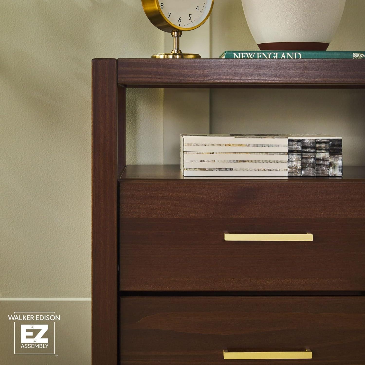 imageWalker Edison Isla Modern Solid Wood 2 Drawer Nightstand Side Table with Glass Top 22 Inch BlackWalnut