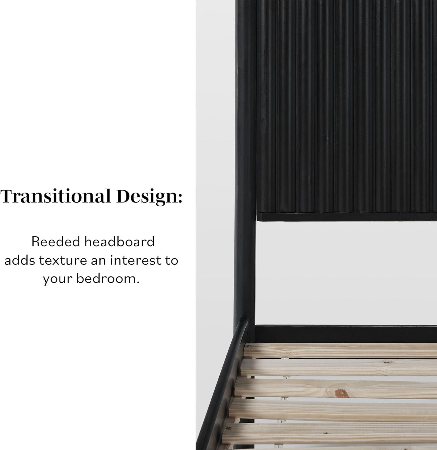 imageWalker Edison King Modern Reeded Headboard Solid Wood Bed King Size BlackBlack