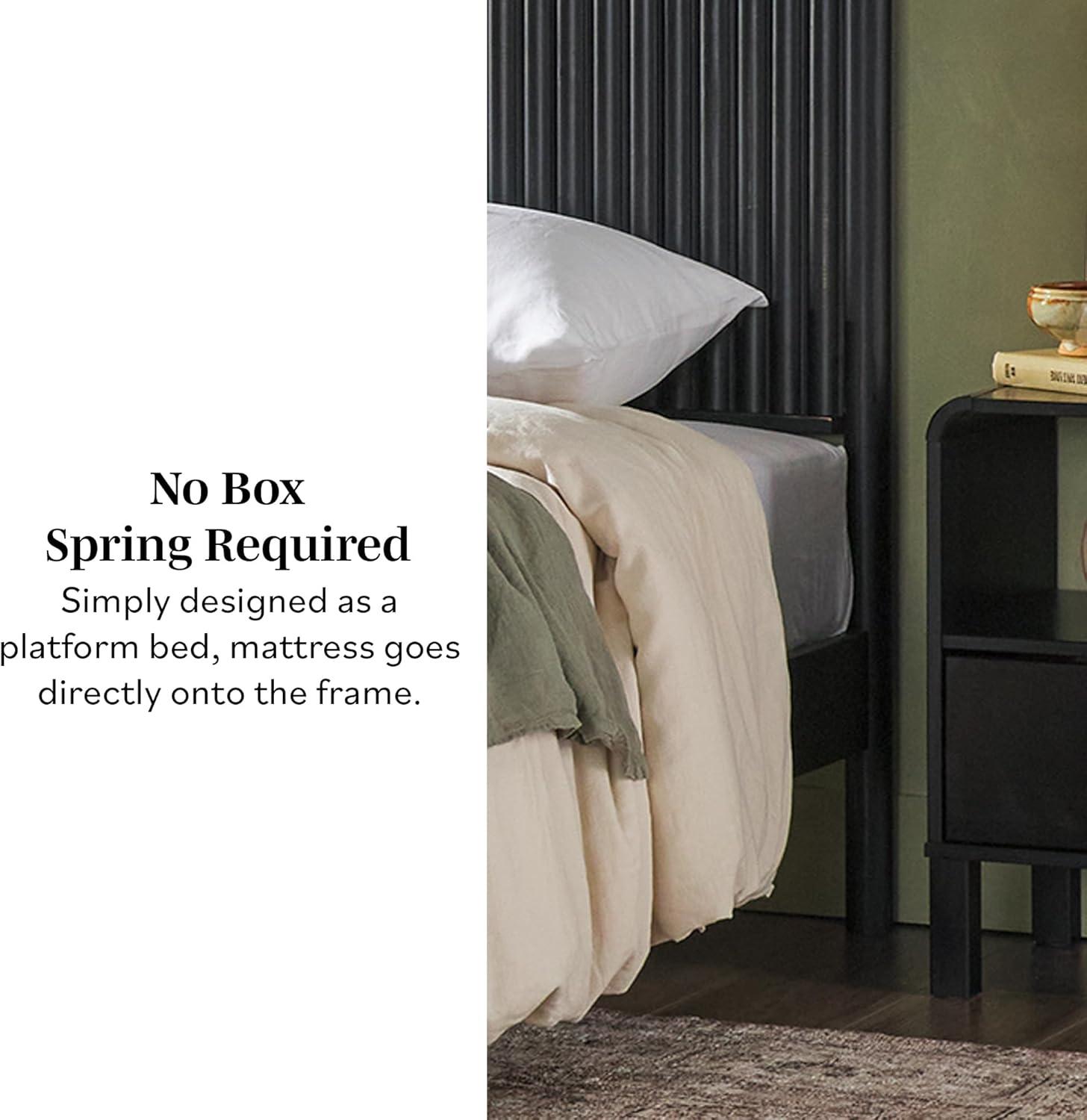 imageWalker Edison King Modern Reeded Headboard Solid Wood Bed King Size BlackBlack