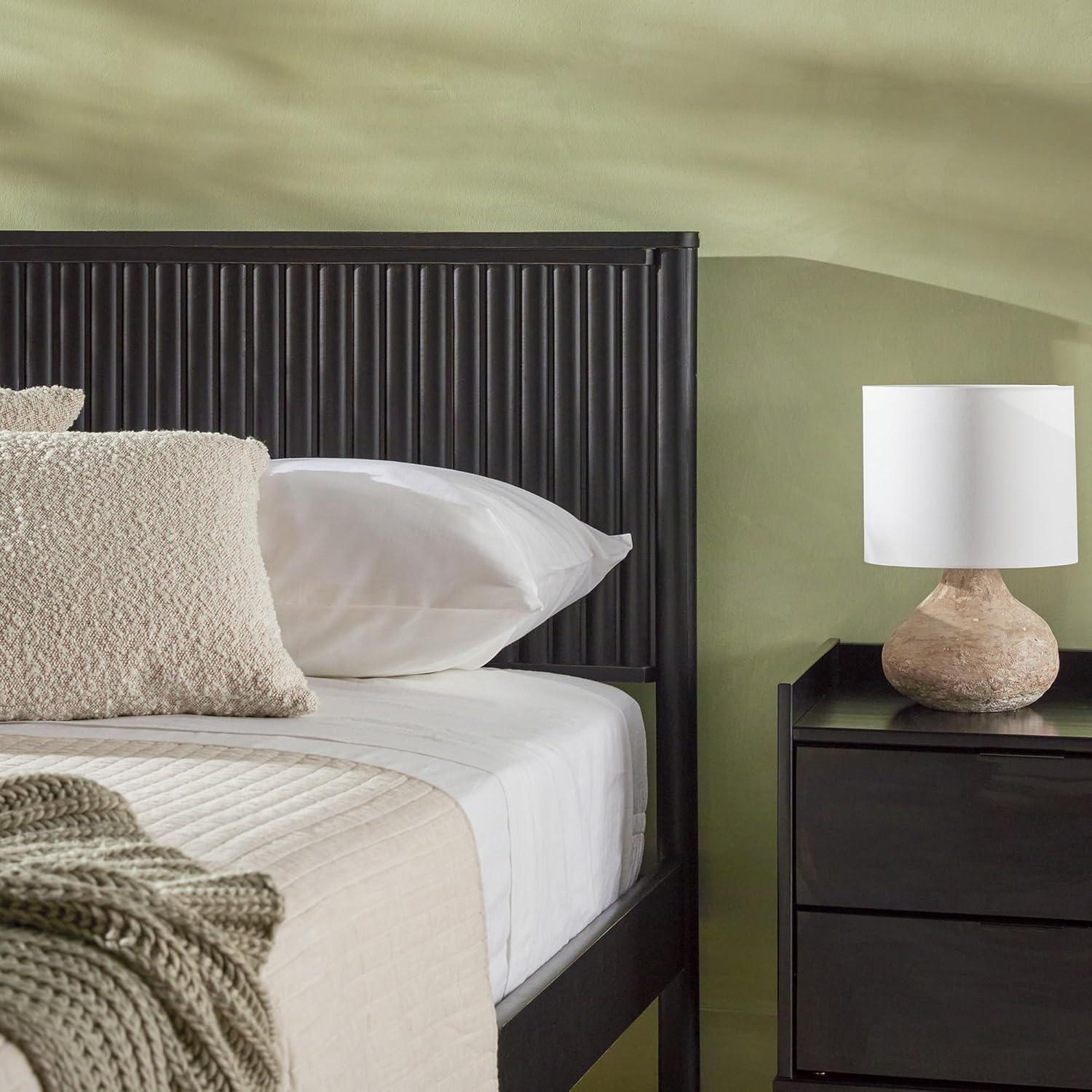 imageWalker Edison King Modern Reeded Headboard Solid Wood Bed King Size BlackBlack