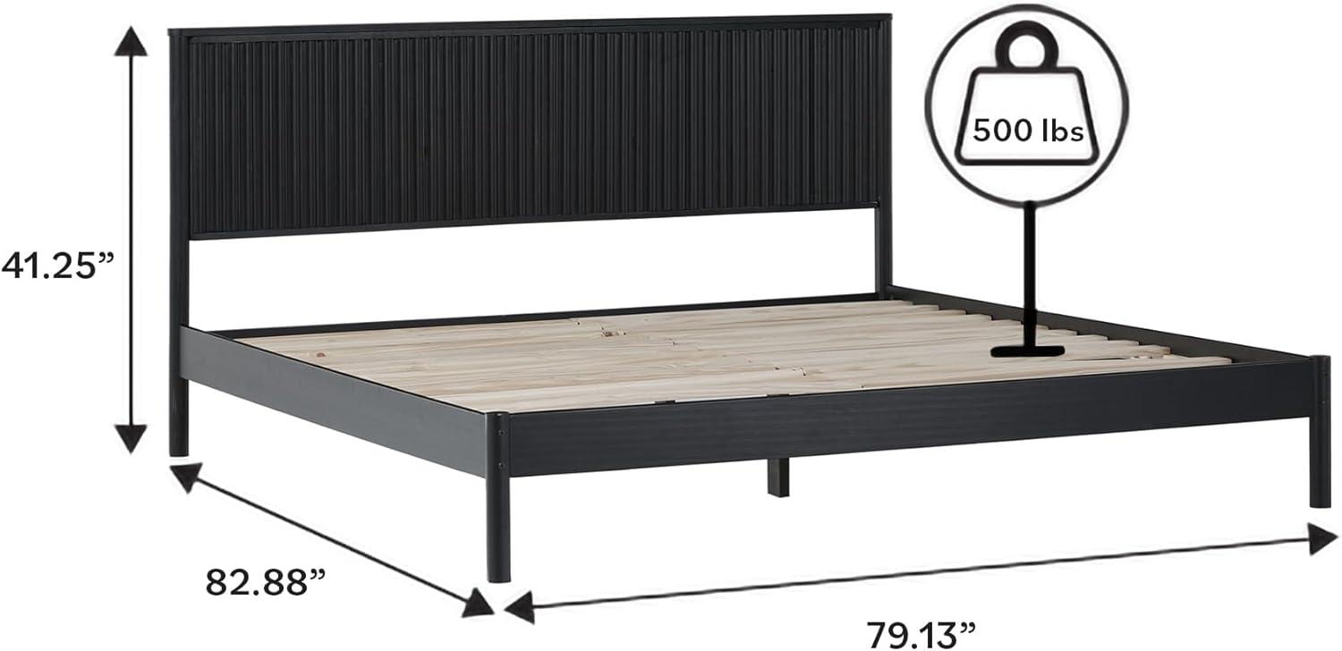 imageWalker Edison King Modern Reeded Headboard Solid Wood Bed King Size BlackBlack
