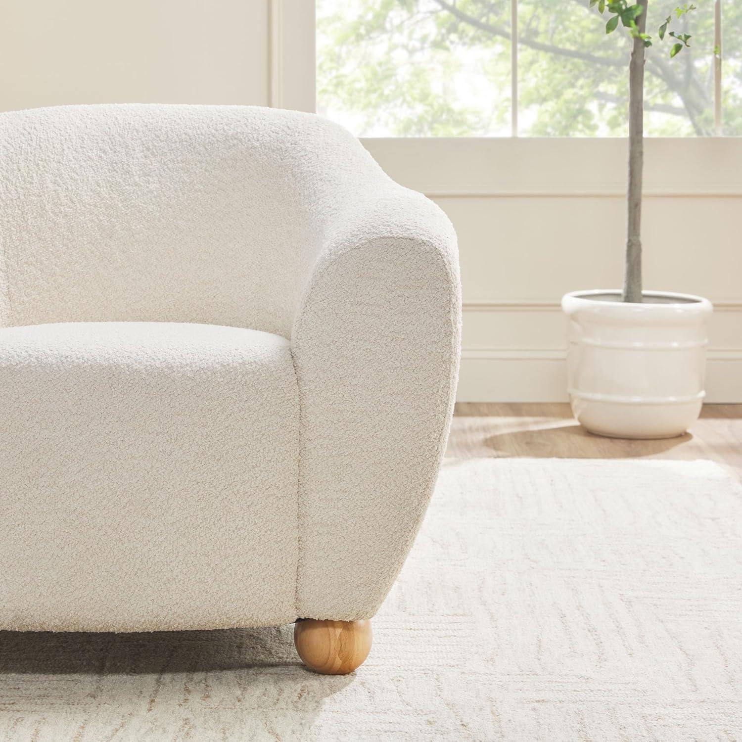 imageWalker Edison Linley Contemporary Boucle Accent Chair with Wood Legs Soft BlueIvory