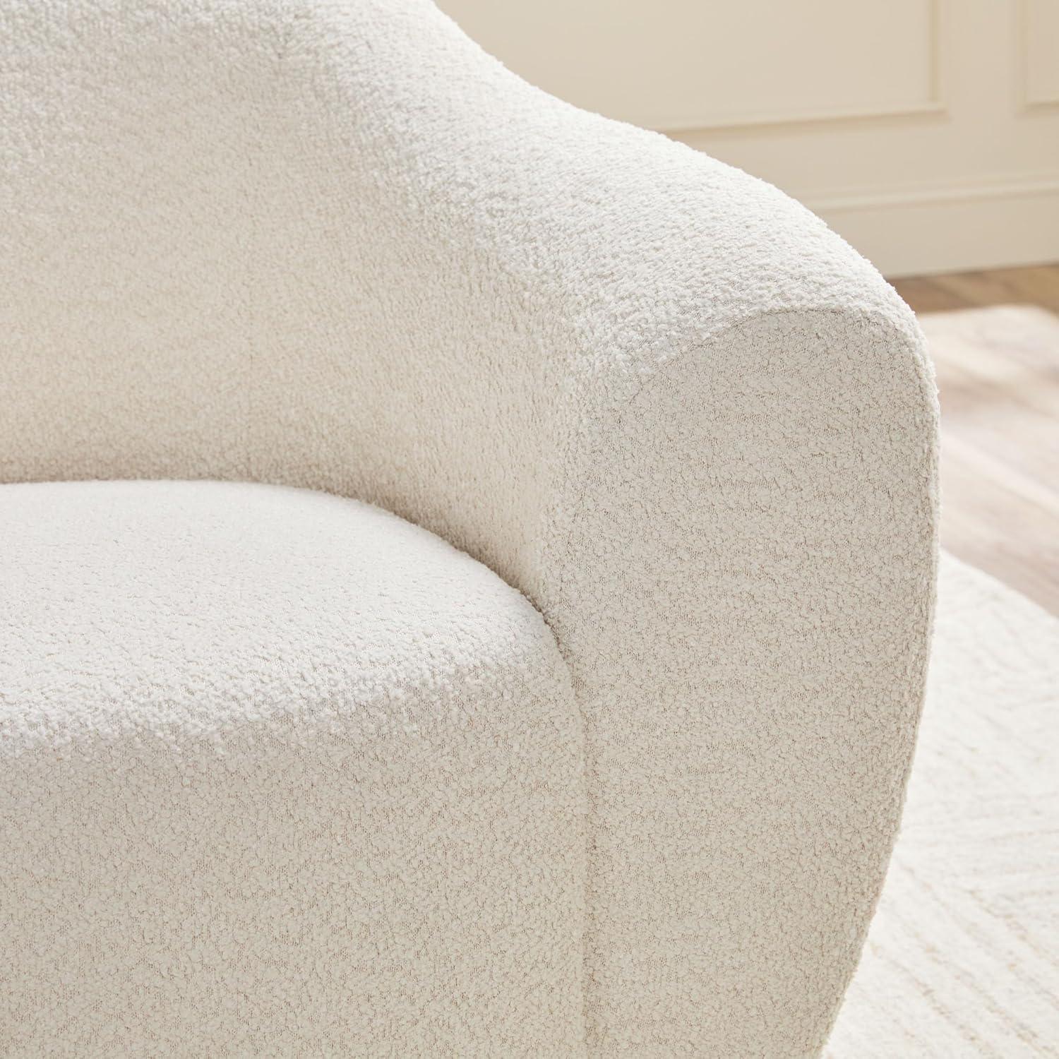 imageWalker Edison Linley Contemporary Boucle Accent Chair with Wood Legs Soft BlueIvory