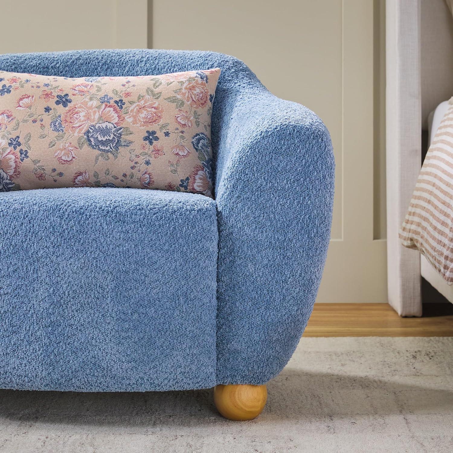 imageWalker Edison Linley Contemporary Boucle Accent Chair with Wood Legs Soft BlueSoft Blue