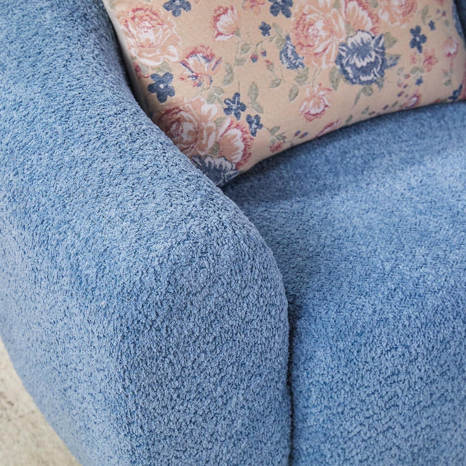 imageWalker Edison Linley Contemporary Boucle Accent Chair with Wood Legs Soft BlueSoft Blue